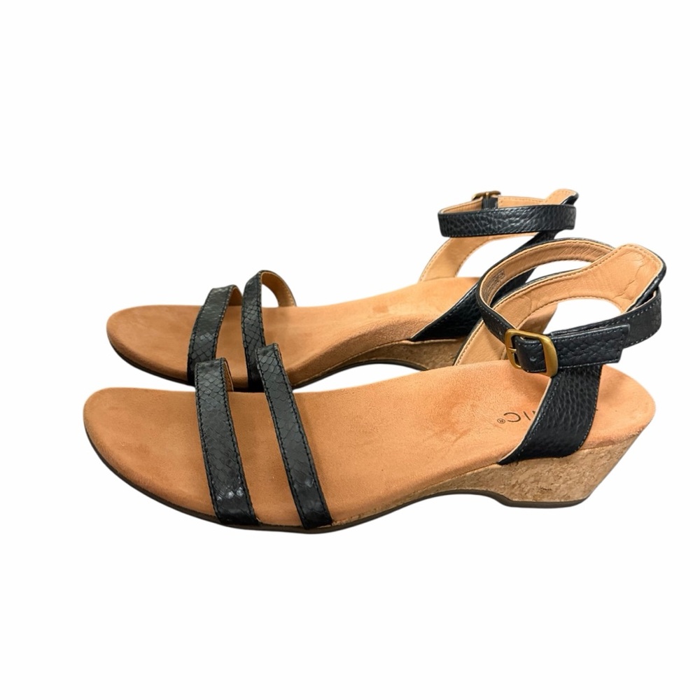 Vionic Orlanda Black Snakeskin Strappy Wedge Sandals Women's Size 9 - Picture 3 of 9
